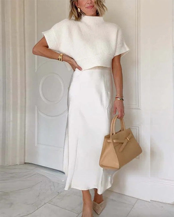 Knitting Top & Silk  Skirt