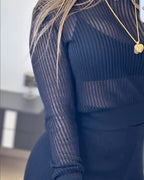 Round Neck Long Sleeve Vertical Pit Texture Top and Casual Wide Leg Pants Set