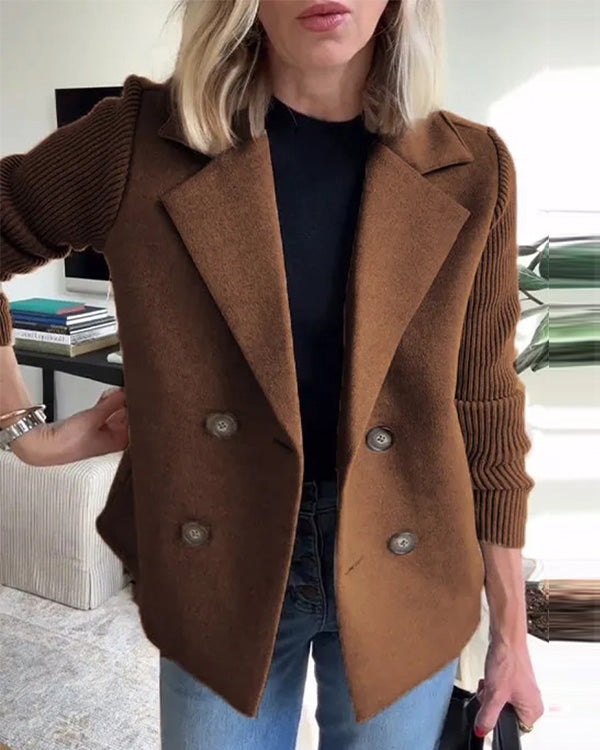 Lapel Knitting Sleeve Woolen  Coat Jacket