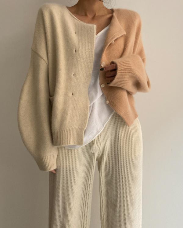 2 Color Knitting Short Cardigan