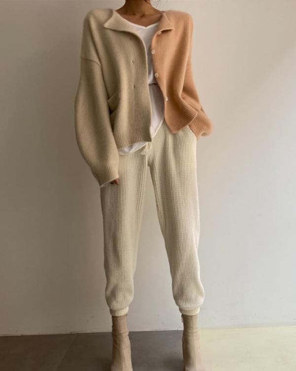 2 Color Knitting Short Cardigan