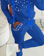 Beaded Hooded Top & Drawstring Pants Set