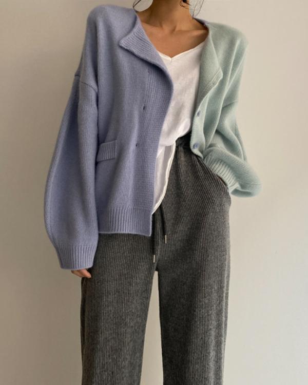 2 Color Knitting Short Cardigan