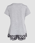 Leopard Heart Print Short Sleeve Pajamas Set