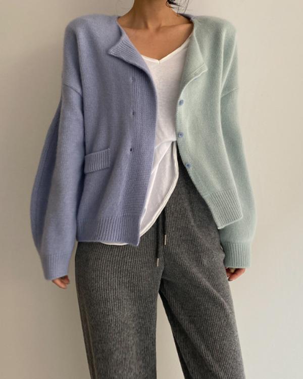 2 Color Knitting Short Cardigan