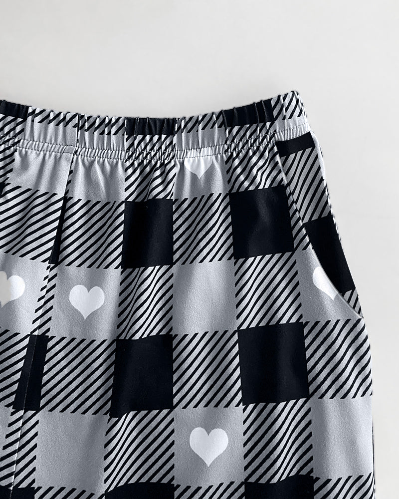 2 Pieces Outfit Cute Letter Print Short Sleeve T-shirt and Plaid Pants Set Loungewear