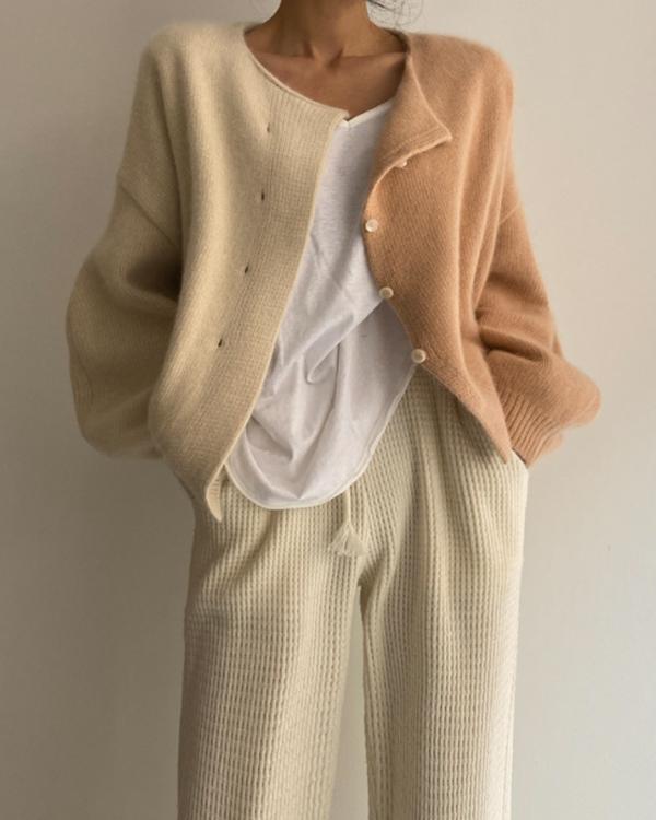2 Color Knitting Short Cardigan