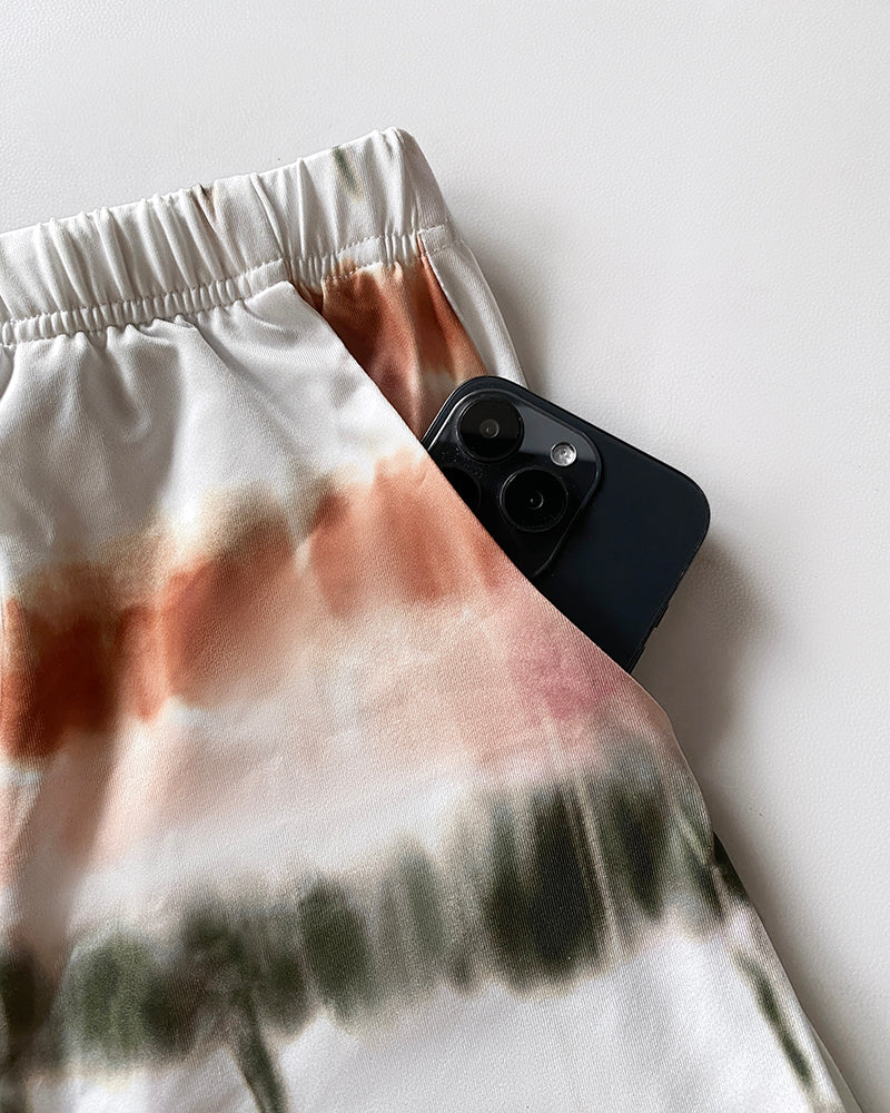 2 Pieces Outfit Graphic Pattern Short Sleeve Top and Casual Tie Dye Print Pants Set