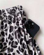 Leopard Heart Print Short Sleeve Pajamas Set
