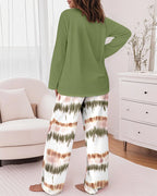 2 Pieces Outfit Letter Placement Print Long Sleeve Drop Shoulder Top and Ombre Loose Fit Pants Set Casual Pajamas Set