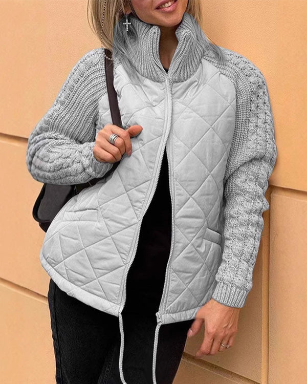 Zipper Knitting Sleeve Cotton Coat Jacket