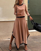Chic O Neck Top & Skirt Set
