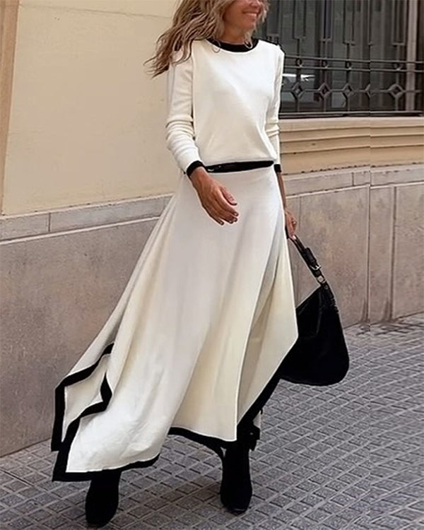 Chic O Neck Top & Skirt Set