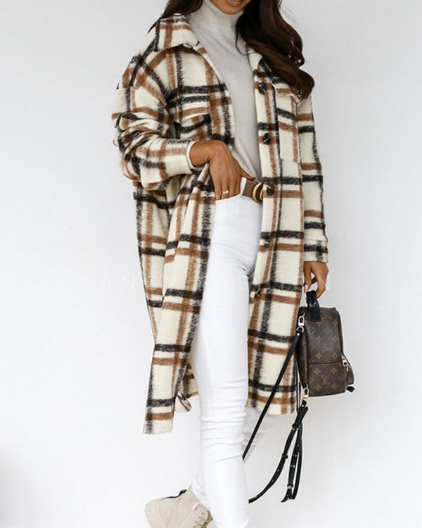 Street Plaid Long Wollen Coat