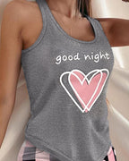 Good Night Plaid Heart Print Drawstring Tank Pajamas Set