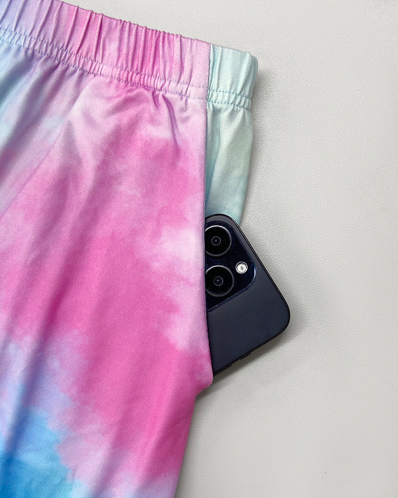 2 Pieces Outfit Tie Dye Print Short Sleeve Top and Elastic Waist Loose Fit Pants Set Casual Pajamas Set