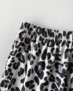 Leopard Heart Print Short Sleeve Pajamas Set