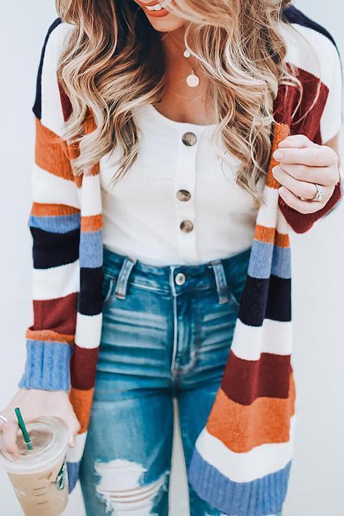 Rainbow Striped Sweater Cardigan