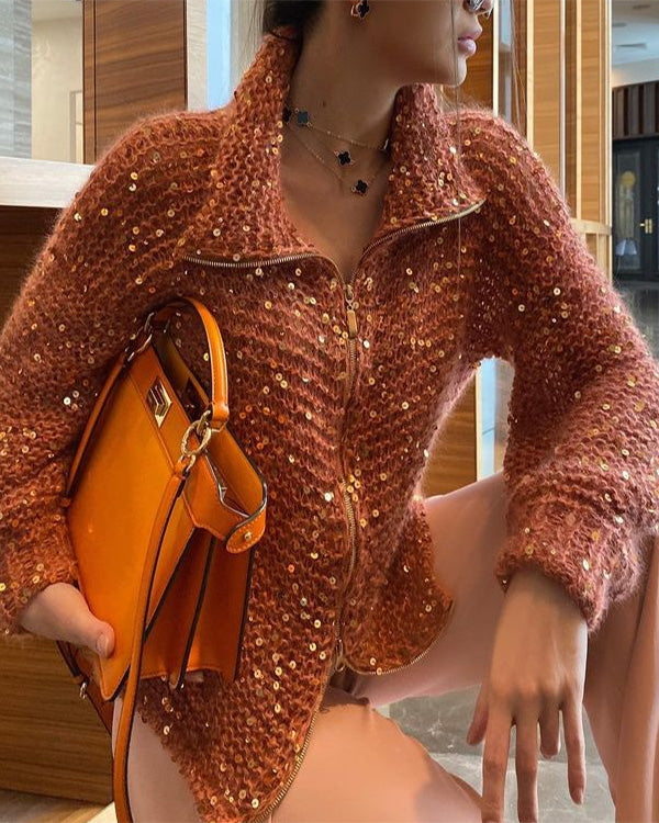 Sequined Knitting Jacket Sweater