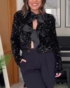 Sequin Bowknot Close 2 Way Style Jacket