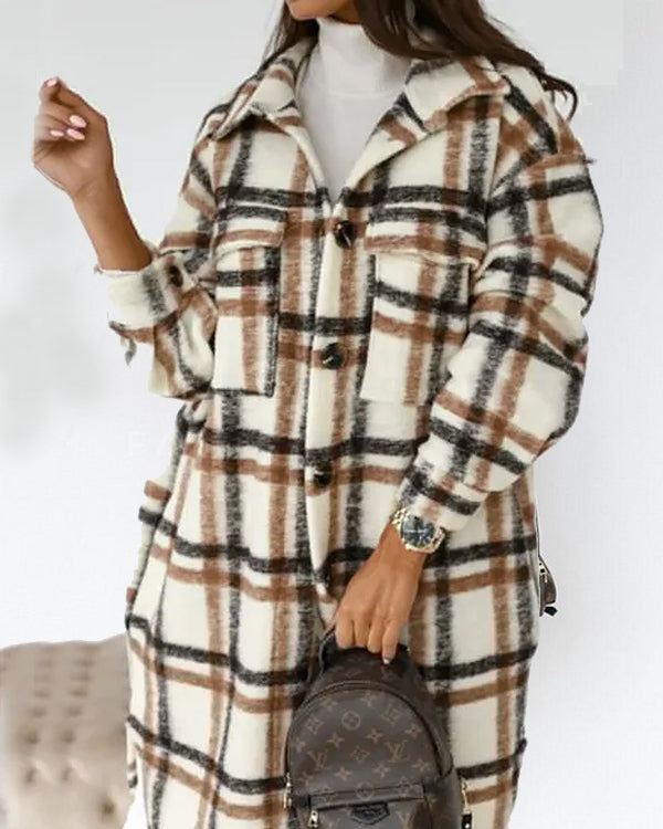 Street Plaid Long Wollen Coat