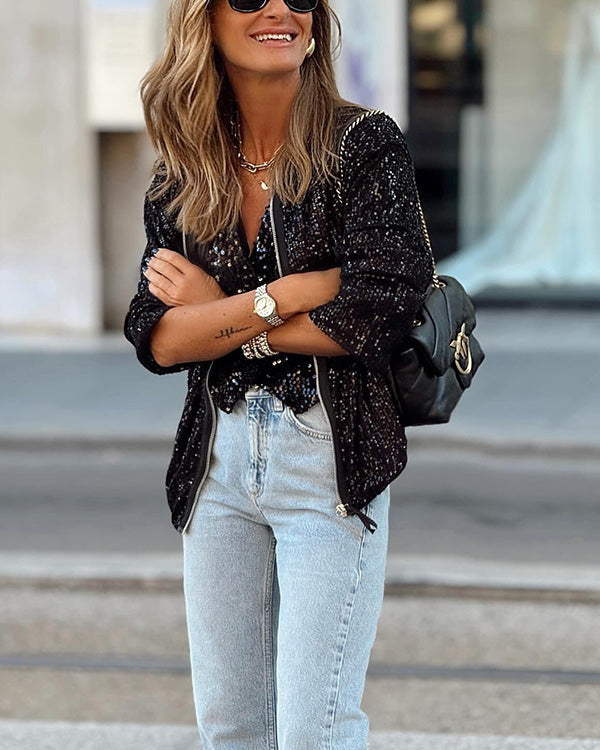 High Street Shiny Bomber Sequin Jacket