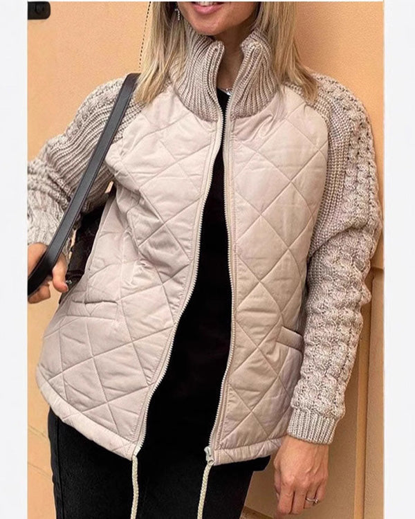 Zipper Knitting Sleeve Cotton Coat Jacket