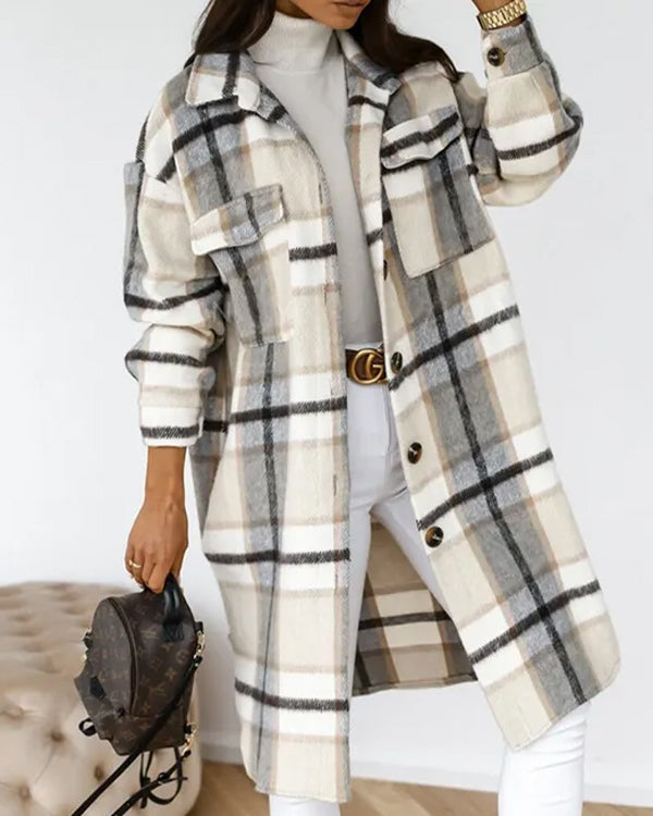 Street Plaid Long Wollen Coat