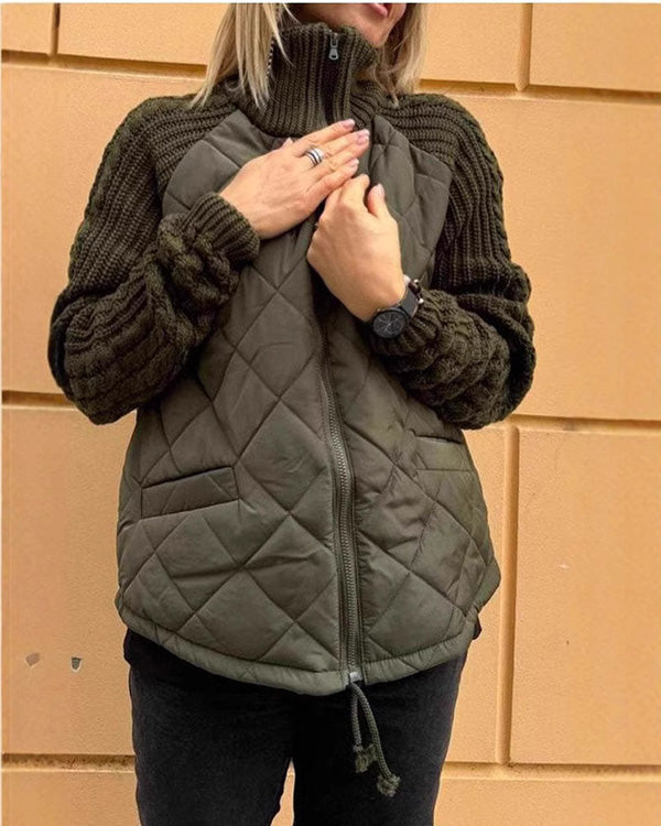 Zipper Knitting Sleeve Cotton Coat Jacket