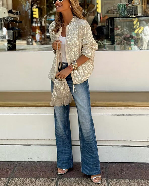 High Street Shiny Bomber Sequin Jacket