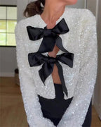 Sequin Bowknot Close 2 Way Style Jacket