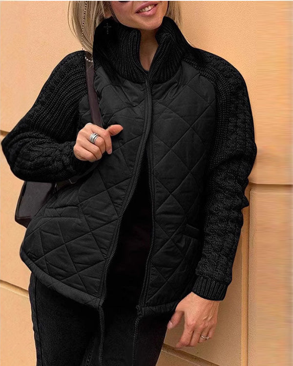 Zipper Knitting Sleeve Cotton Coat Jacket