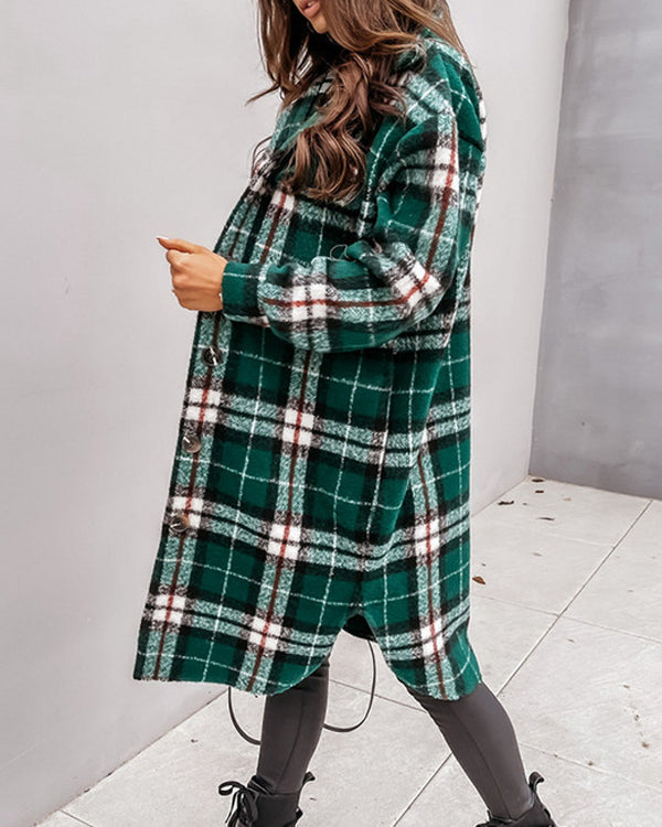 Street Plaid Long Wollen Coat
