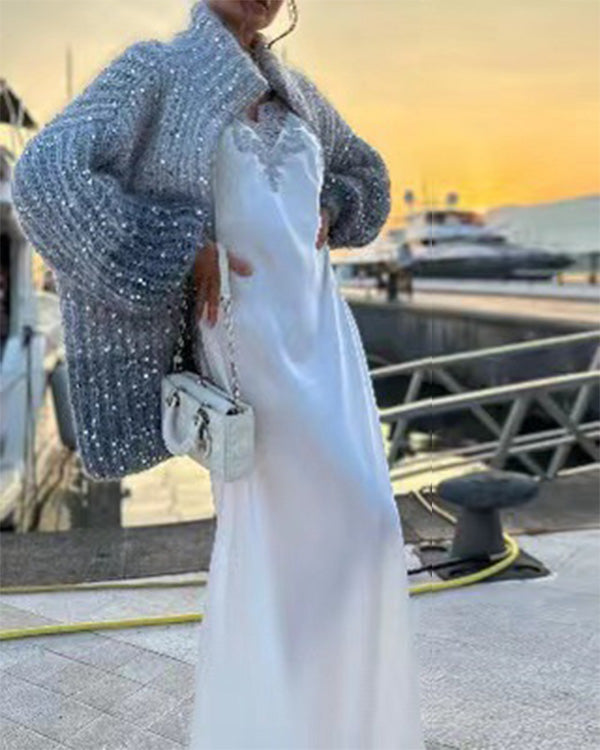 Sequined Knitting Jacket Sweater