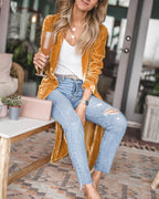 Loose Elastic Velvet Long Cardigan Jacekt Coat
