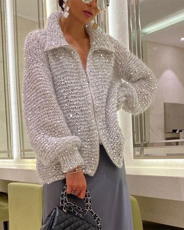 Sequined Knitting Jacket Sweater
