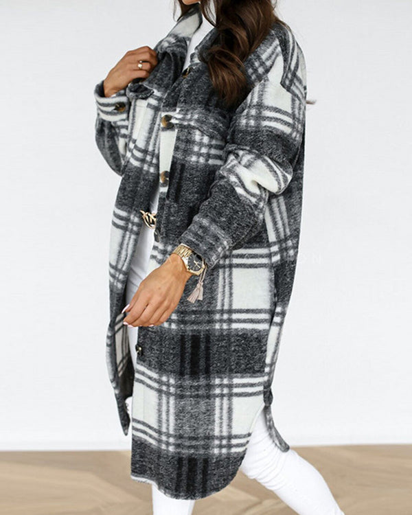 Street Plaid Long Wollen Coat