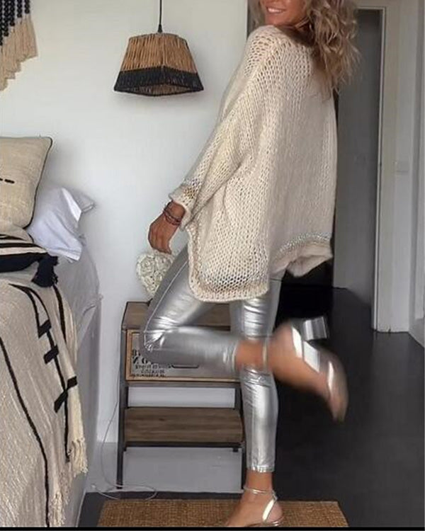 Metallic Skinny PU Leggings Pants