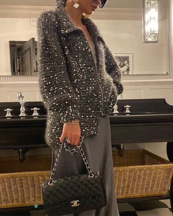 Sequined Knitting Jacket Sweater