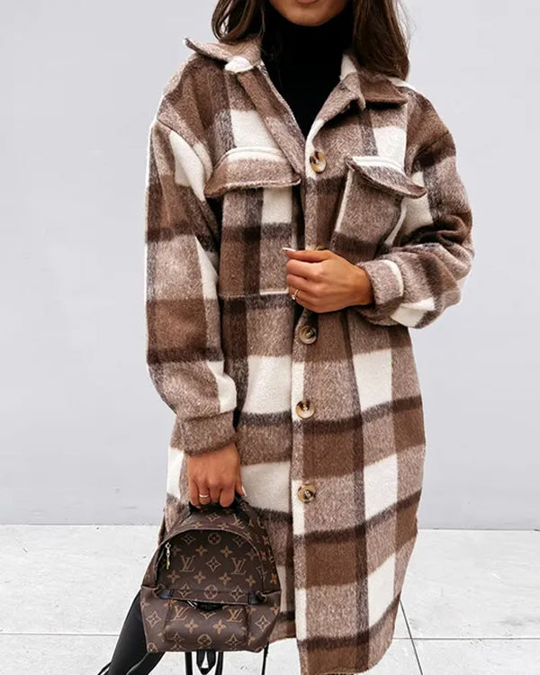 Street Plaid Long Wollen Coat