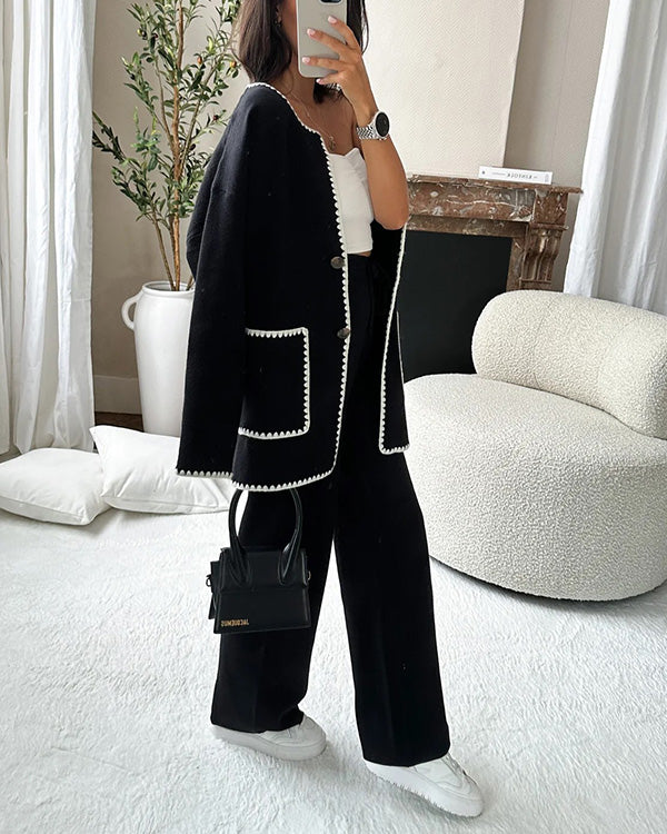 Hand Suture Edge Jacket & Pants 2 Piece Set