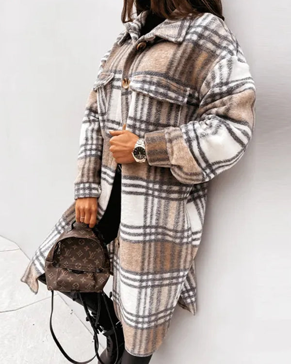 Street Plaid Long Wollen Coat