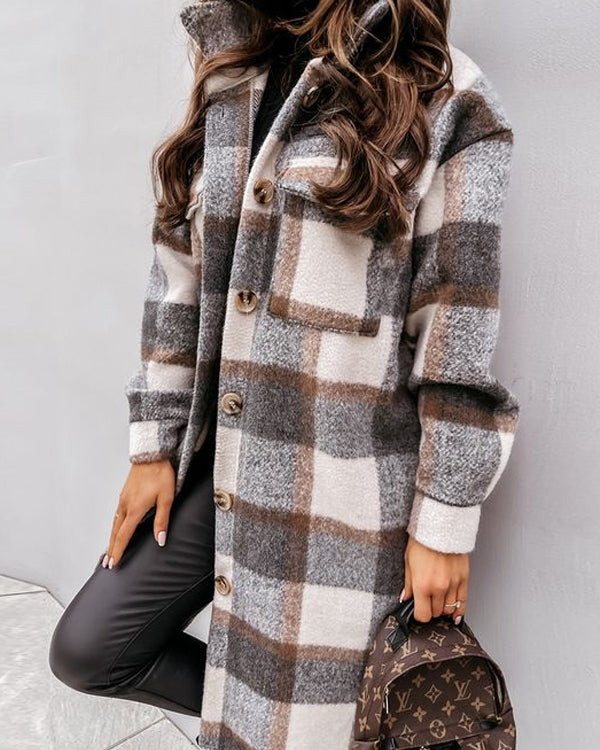 Street Plaid Long Wollen Coat
