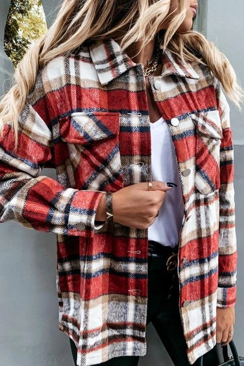 Retro Plaid Big Button Shirt Coat(11 Colors)