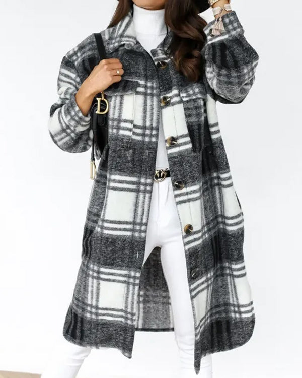 Street Plaid Long Wollen Coat