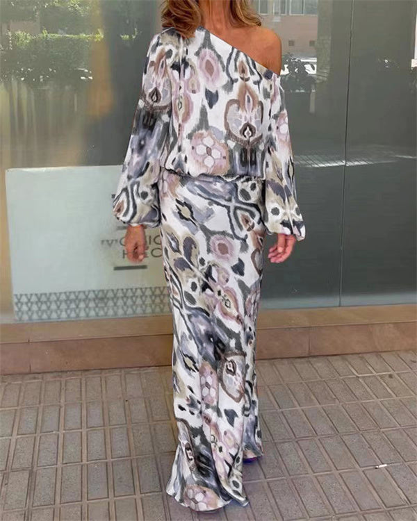 Floral Print One-Shoulder Top & Skirt 2 Pieces Set