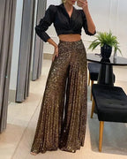 Sequin Wide Leg Skirt Pants
