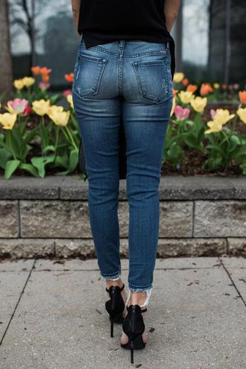 Elastic Worn Out Wrinkle Jeans
