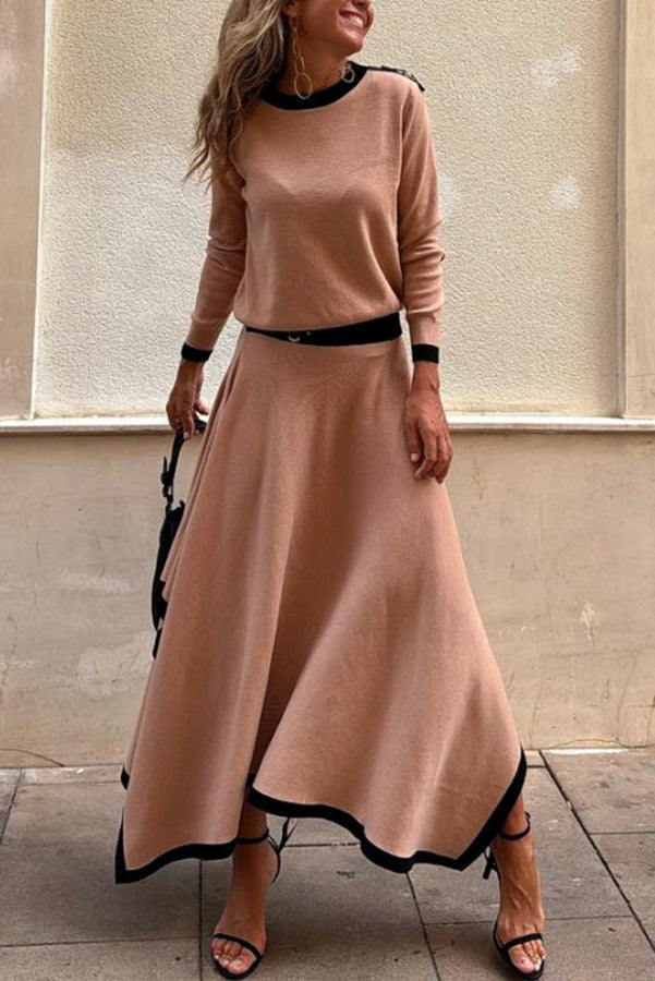 Chic O Neck Top & Skirt Set