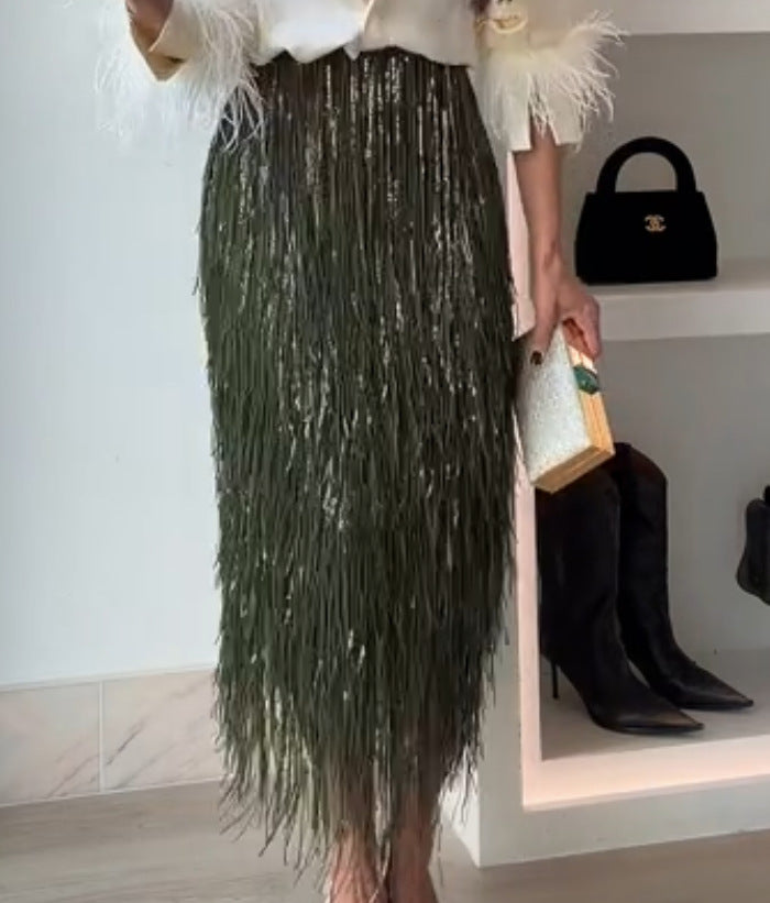 Feather Shirt Tassel Skirt Set